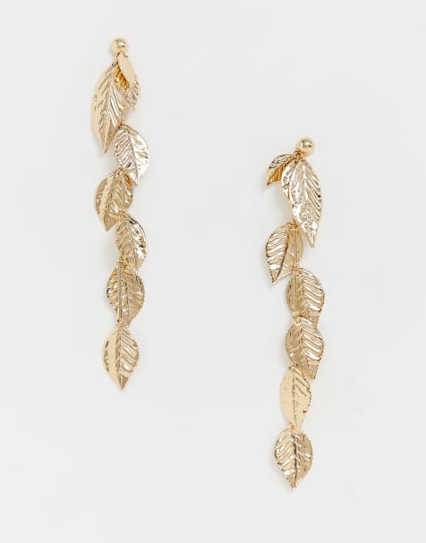 ASOS DESIGN earrings with leaf pendants in gold tone