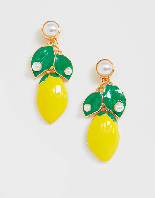 ASOS DESIGN earrings with lemon drop in gold tone | ASOS
