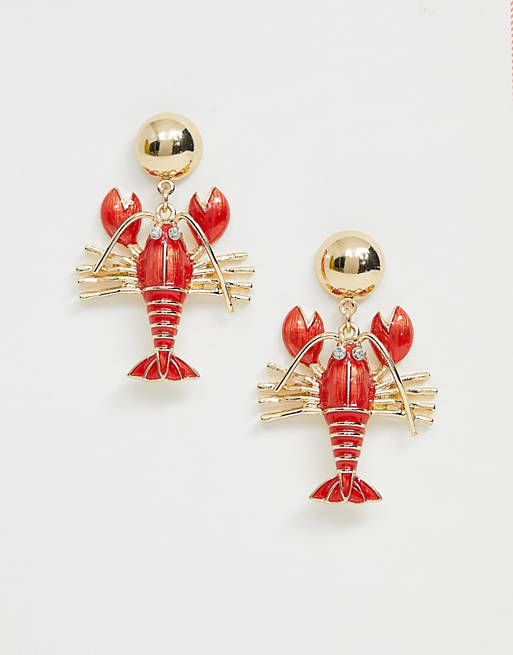 ASOS DESIGN earrings with lobster drop in gold tone