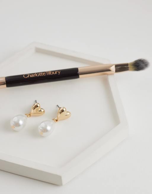 ASOS DESIGN earrings with mini heart and faux pearl drop design in gold tone, 2 of 4