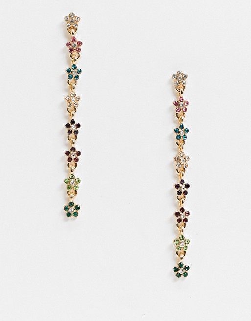 ASOS DESIGN earrings with multicolour ditsy crystal flowers in gold tone