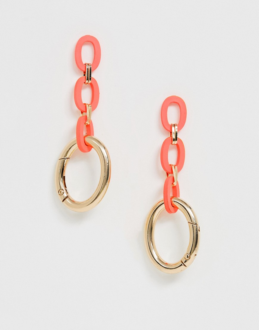 ASOS DESIGN earrings with neon link and mismatch detail-Orange