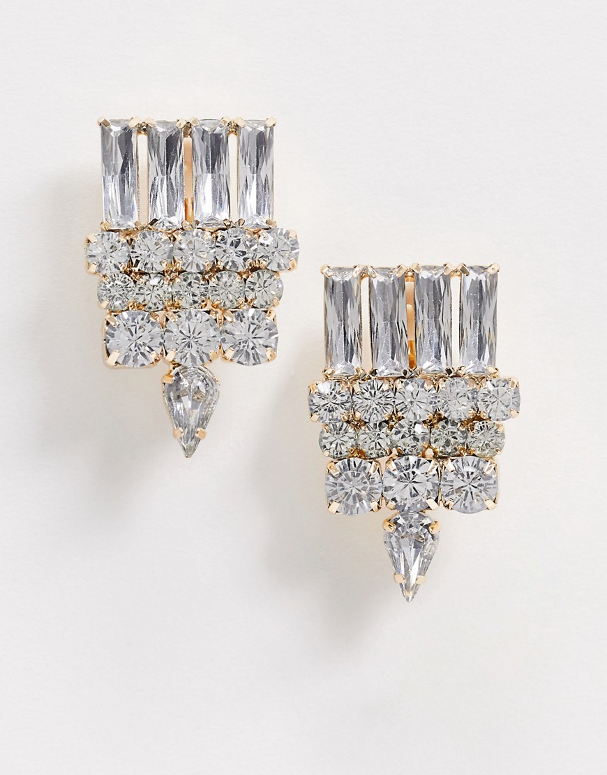 ASOS DESIGN earrings with occasion crystal drop in gold tone