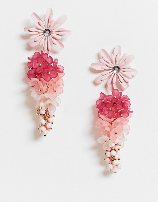 ASOS DESIGN earrings with ombre pink floral stud and drop