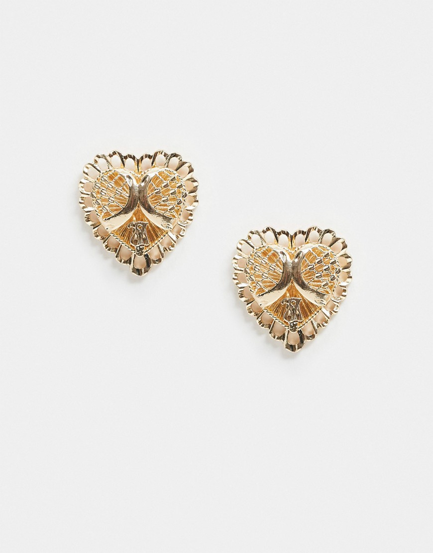 ASOS DESIGN earrings with ornate heart design in gold tone