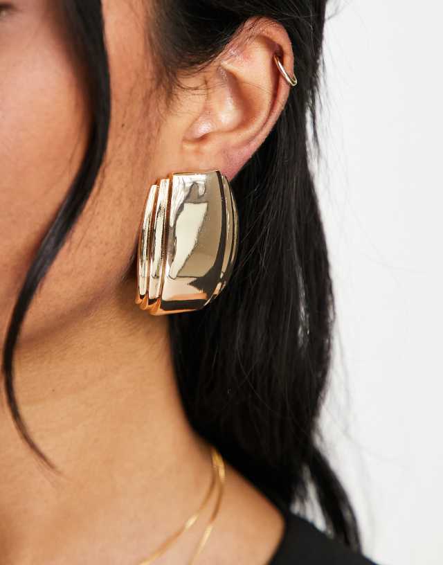 ASOS DESIGN earrings with oversized rectangle stud design in gold tone