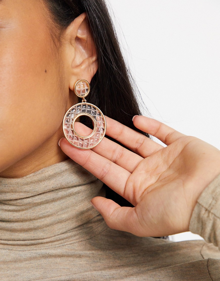 ASOS DESIGN earrings with padded weave resin drop in gold tone
