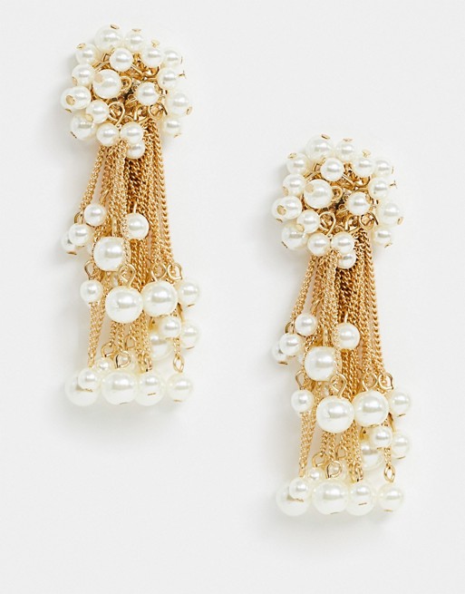 ASOS DESIGN earrings with pearl encrusted stud and drop in gold tone