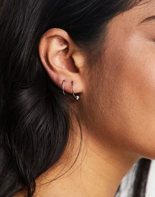 ASOS DESIGN earrings with pull through ball hoop design in silver tone