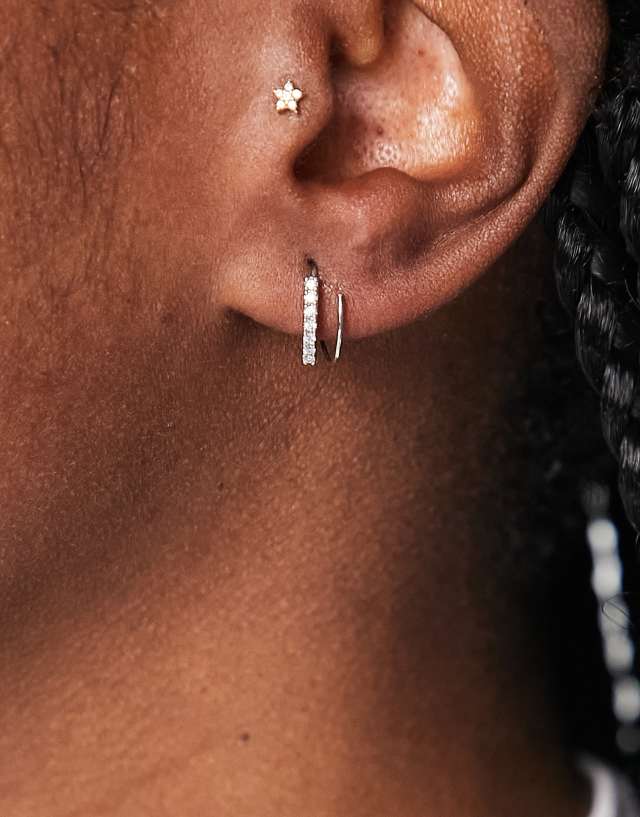 ASOS DESIGN earrings with pull through hoop design in silver tone