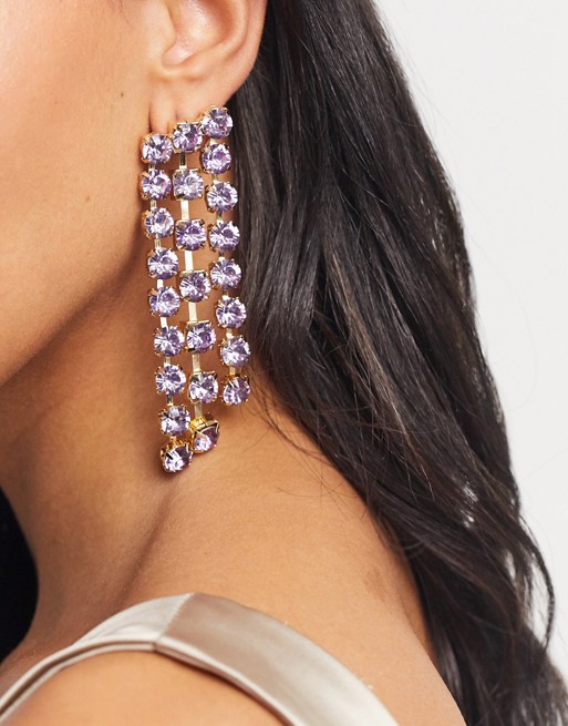 ASOS DESIGN earrings with purple crystal drop in gold tone