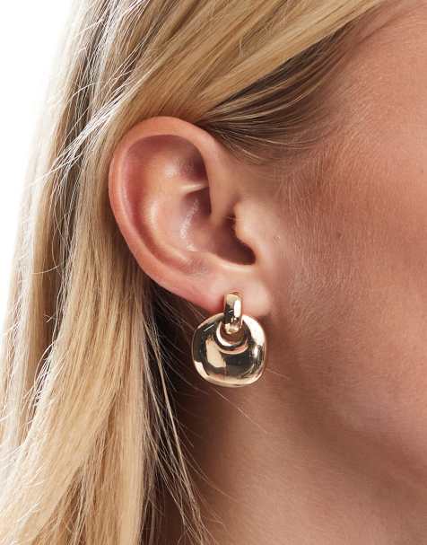 ASOS DESIGN earrings with small door knocker design in gold tone - view 1