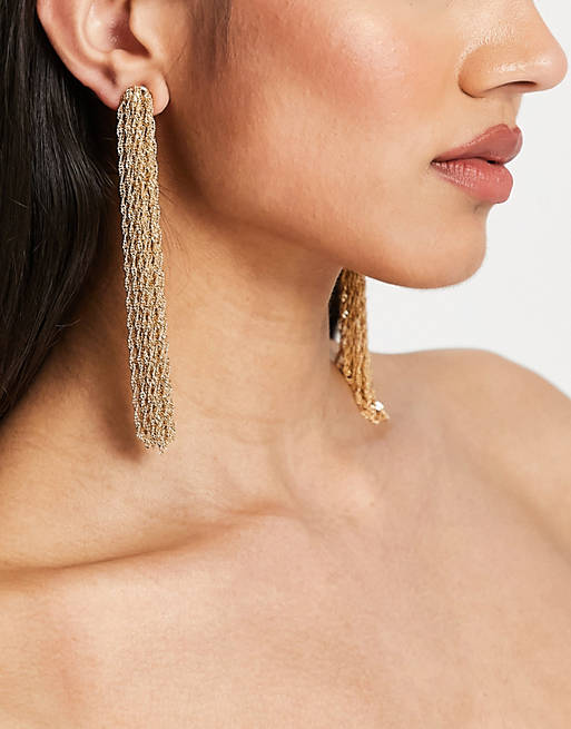 ASOS DESIGN earrings with tassel chain in gold tone