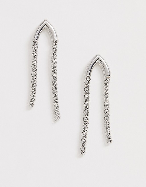 ASOS DESIGN earrings with v chain drop in silver tone