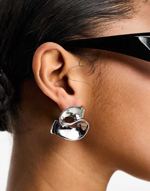 ASOS DESIGN earrings with wiggle stud design in silver tone