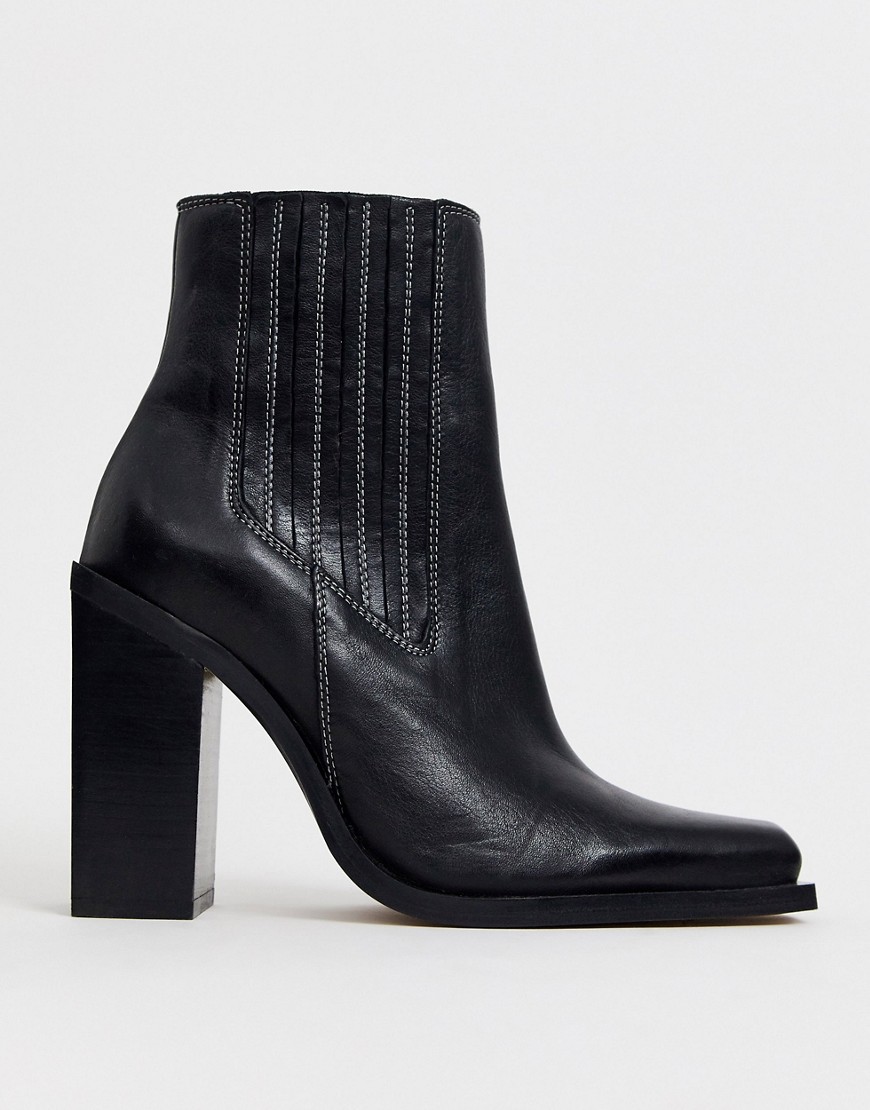 ASOS DESIGN East Coast premium leather western chelsea boots in black