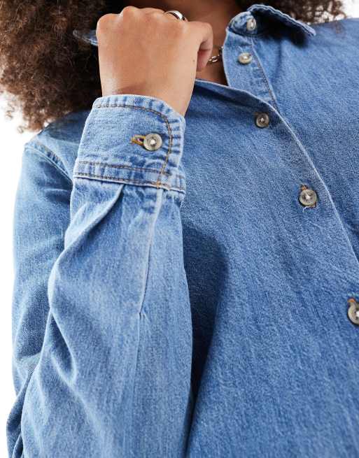 ASOS DESIGN easy denim shirt in midwash blue