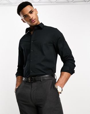 ASOS DESIGN easy iron regular fit poplin shirt in black