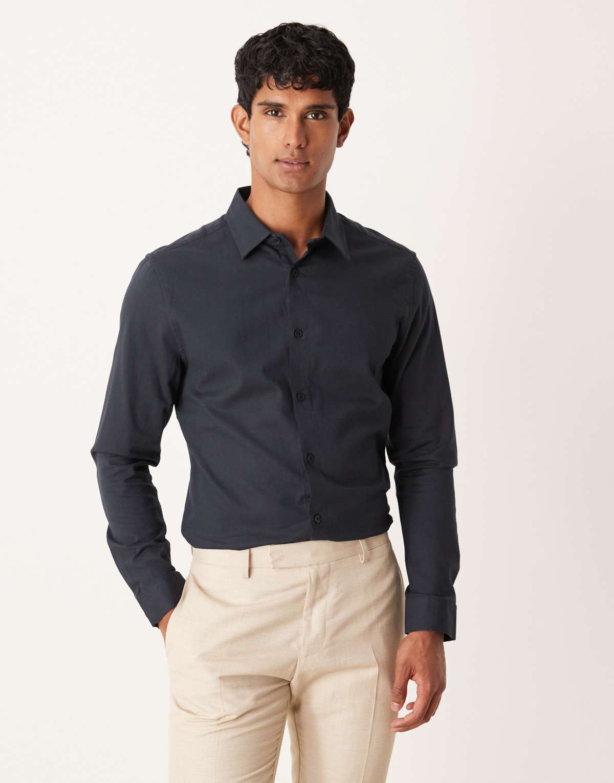 ASOS DESIGN easy iron royal oxford slim shirt in black