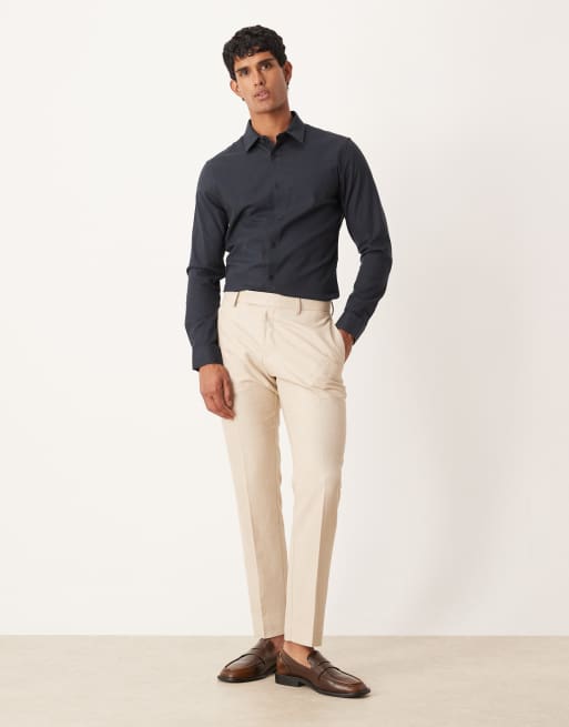 ASOS DESIGN easy iron royal oxford slim shirt in black, 2 of 5