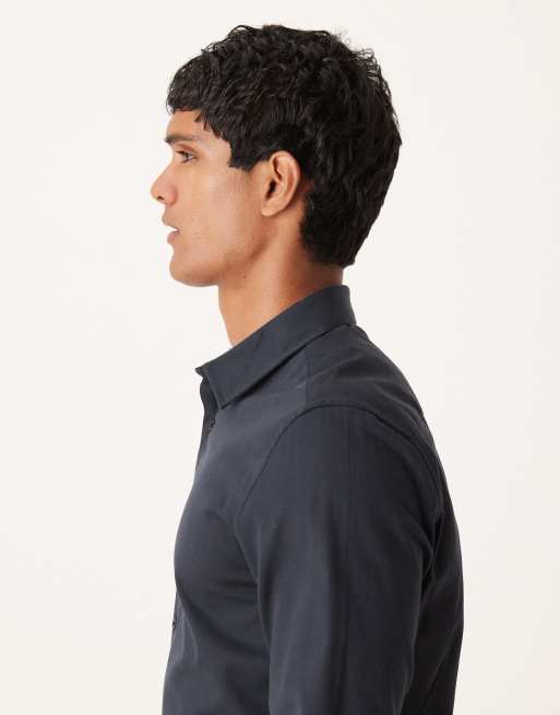 ASOS DESIGN easy iron royal oxford slim shirt in black, 3 of 5