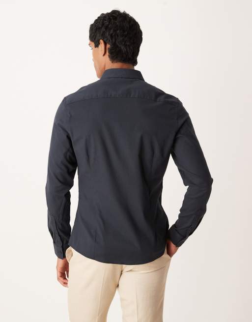 ASOS DESIGN easy iron royal oxford slim shirt in black, 4 of 5