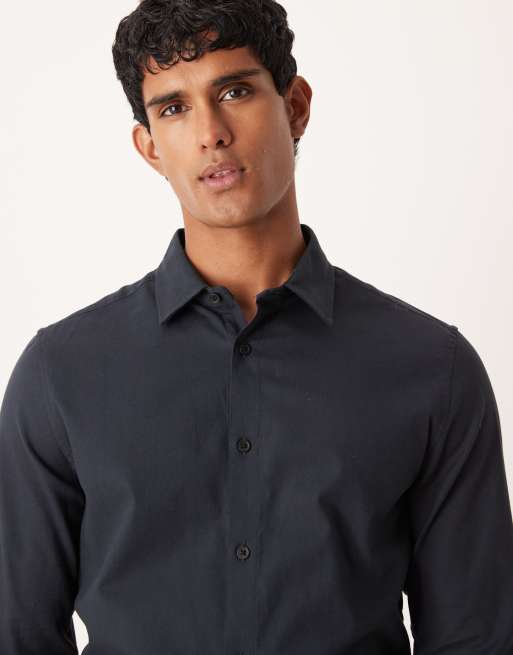 ASOS DESIGN easy iron royal oxford slim shirt in black, 5 of 5
