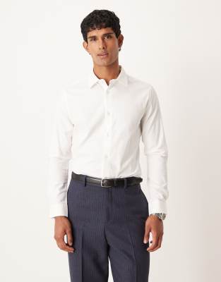Asos Design Easy Iron Royal Oxford Slim Shirt In White