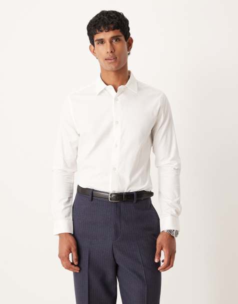 ASOS DESIGN easy iron royal oxford slim shirt in white - view 1