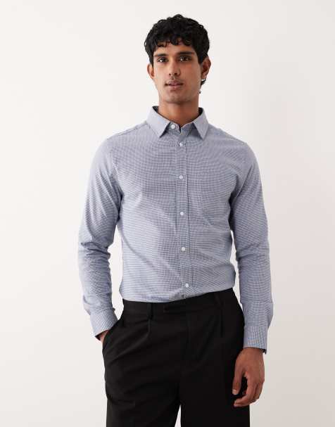 ASOS DESIGN easy iron slim check shirt in blue - view 1