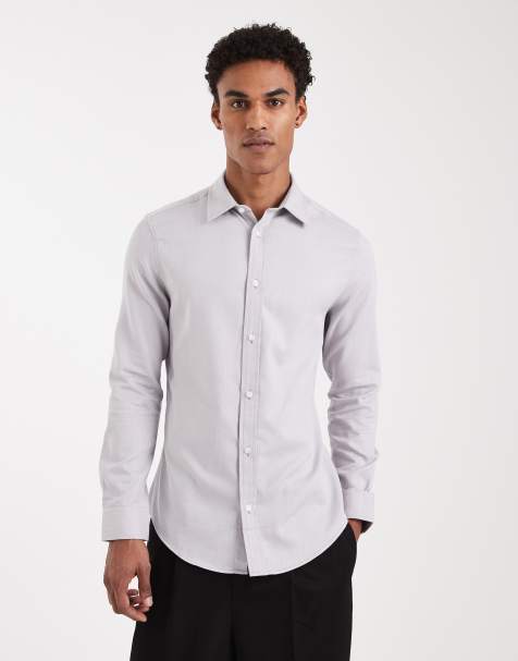 ASOS DESIGN easy iron slim fit dress shirt in light gray - view 1