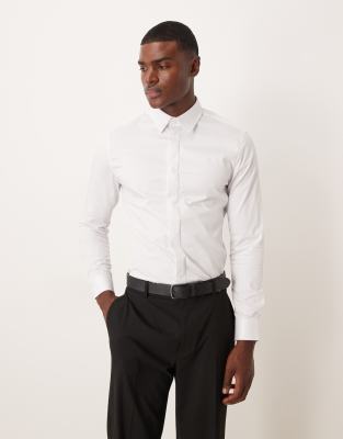 ASOS DESIGN easy iron slim fit sateen shirt in white