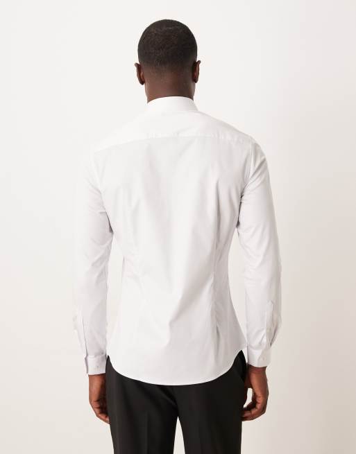 ASOS DESIGN easy iron slim fit sateen shirt in white, 3 of 5