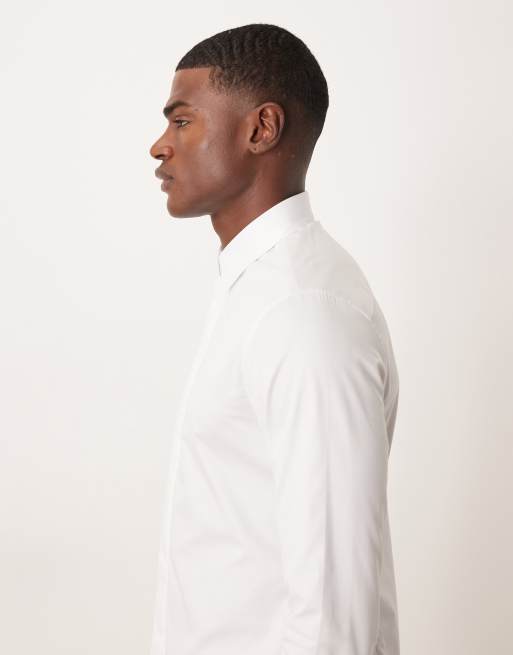 ASOS DESIGN easy iron slim fit sateen shirt in white, 5 of 5