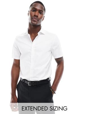 Asos Design Easy Iron Slim Shirt With Cutaway Collar In White