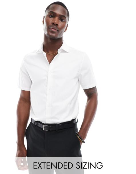 ASOS DESIGN easy iron slim shirt with cutaway collar in white - view 1
