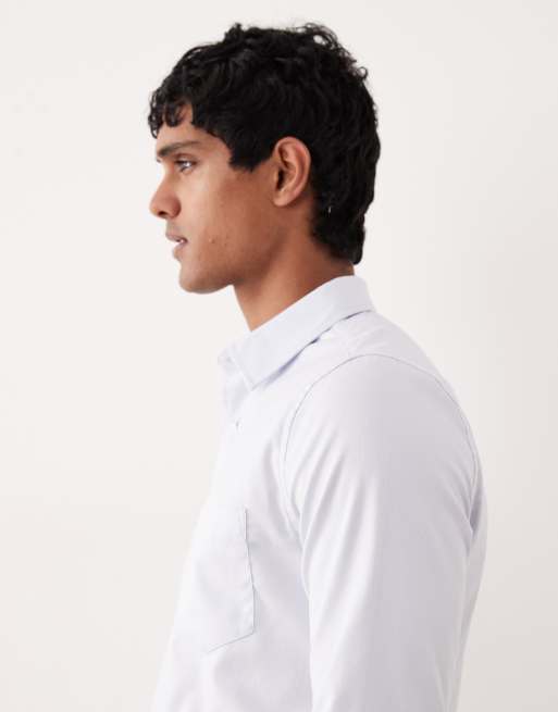 ASOS DESIGN easy-iron slim textured shirt in blue, 4 of 5