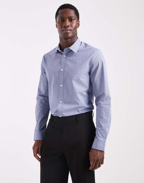 ASOS DESIGN easy iron smart slim shirt in blue - view 1
