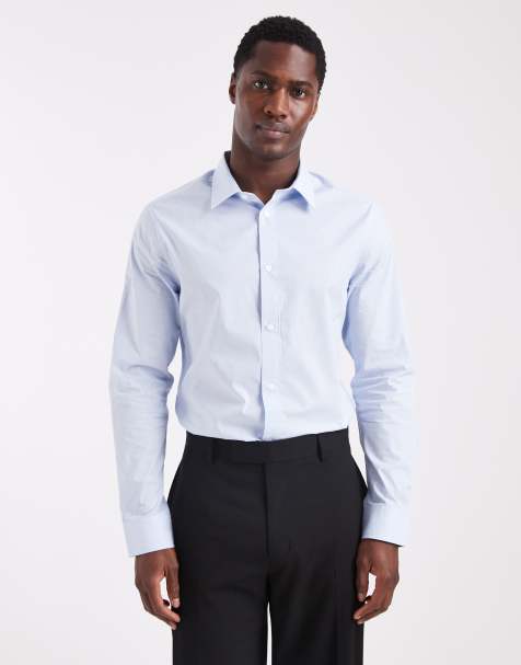 ASOS DESIGN easy iron smart slim shirt in light blue - view 1