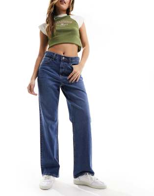 easy straight leg jeans in clean mid blue