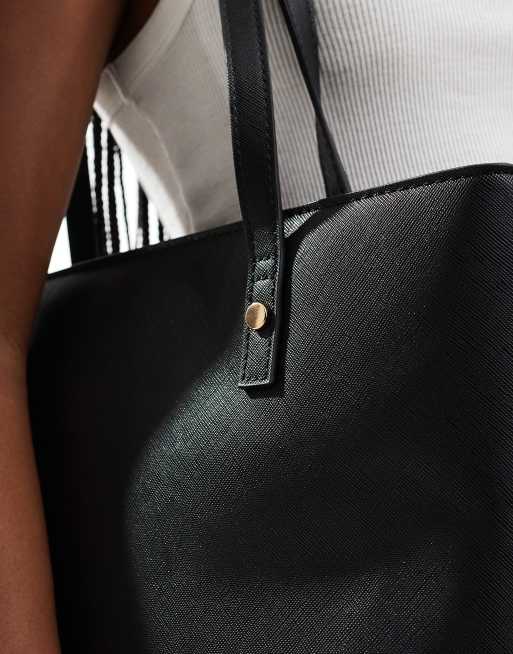 Leather tote with online zipper