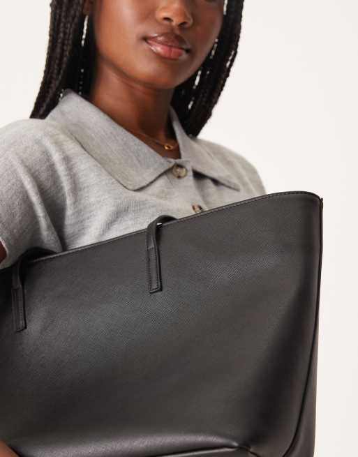 ASOS DESIGN easy tote bag with skinny straps in black, 3 of 4