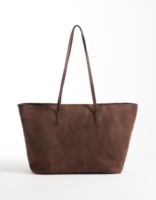 ASOS DESIGN - Easy - Tragetasche aus Wildlederimitat in Schokobraun-Brown