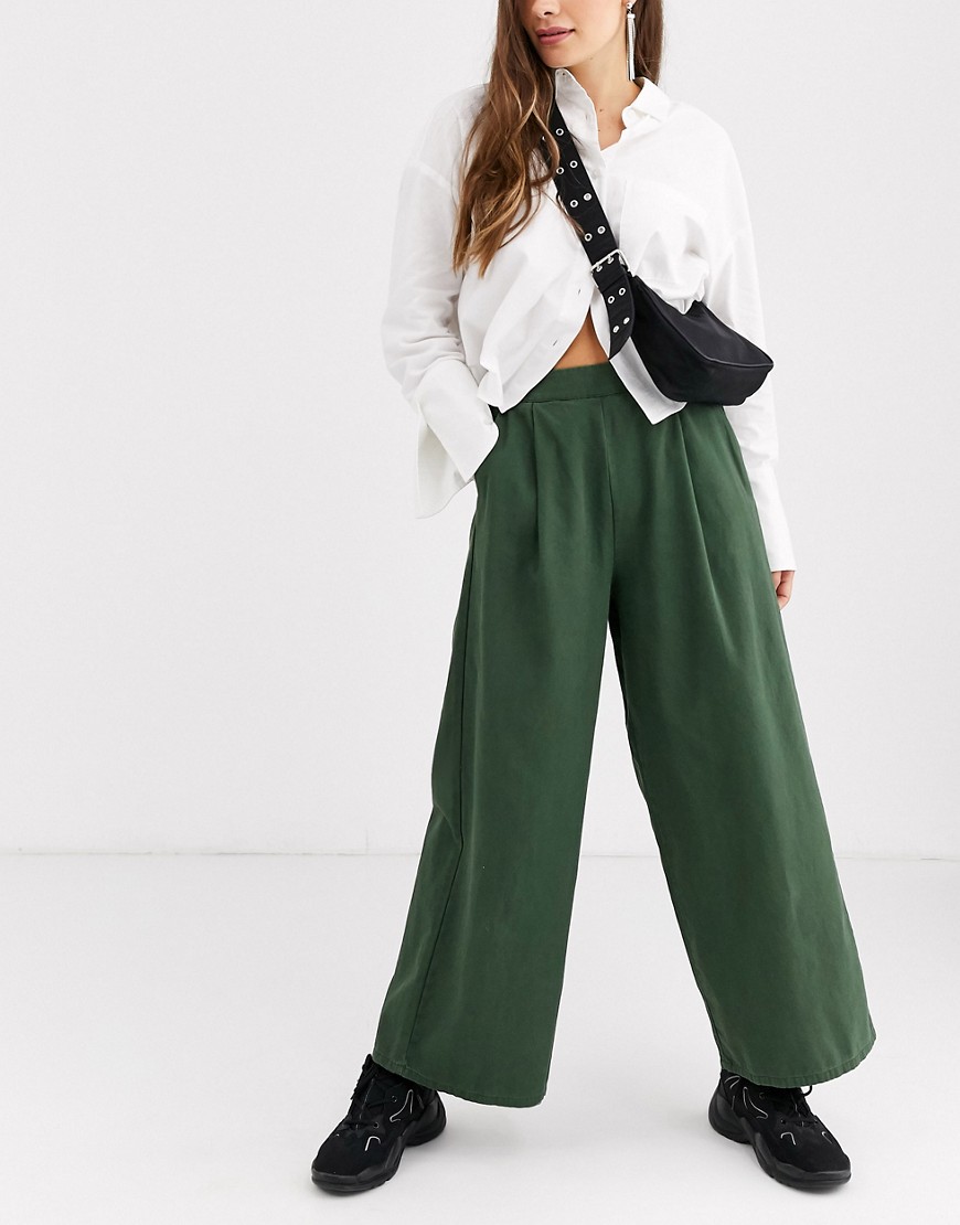 ASOS DESIGN easy wide leg canvas trouser with elasticated back-Green