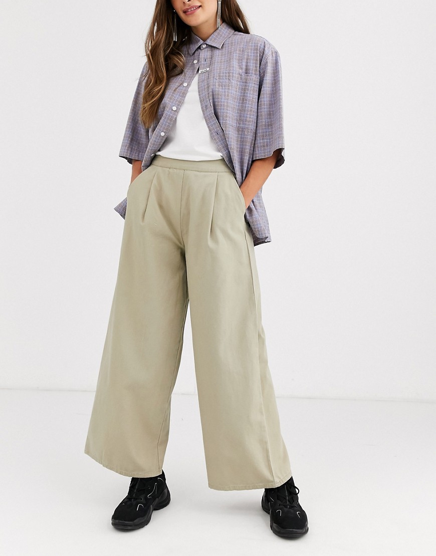 ASOS DESIGN easy wide leg canvas trouser with elasticated back-Stone