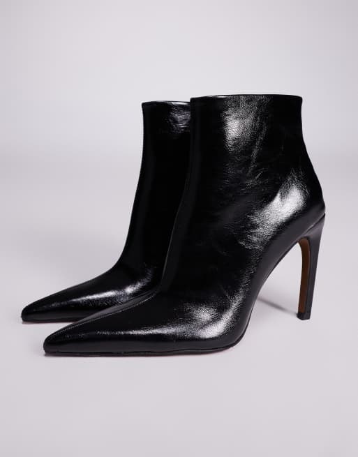 ASOS DESIGN Ebony extreme point high heeled ankle boots in black