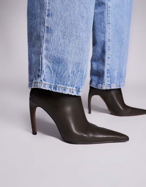 ASOS DESIGN Ebony extreme point high heeled ankle boots in olive - view 1