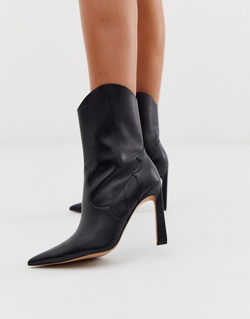 ASOS DESIGN Ebony leather western high heeled boots in black | ASOS