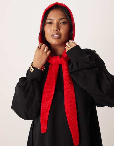 ASOS DESIGN - Écharpe à capuche en maille de laine avec liens - Rouge - view 1