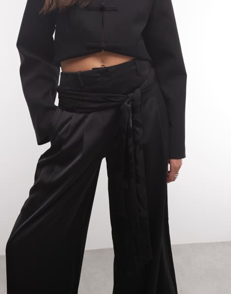 ASOS DESIGN écharpe à nouer à franges en satin en jacquard noir - view 1